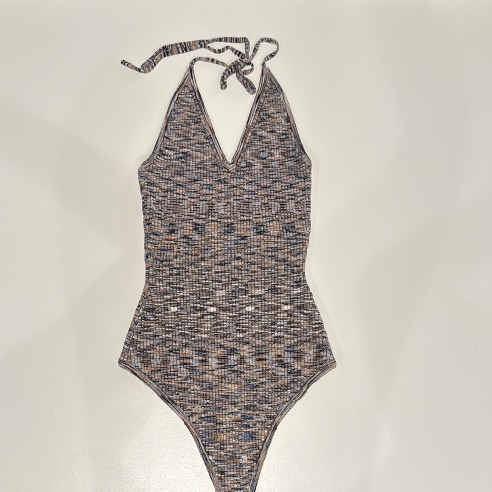Multicolor Halter One-Piece Thong Bodysuit